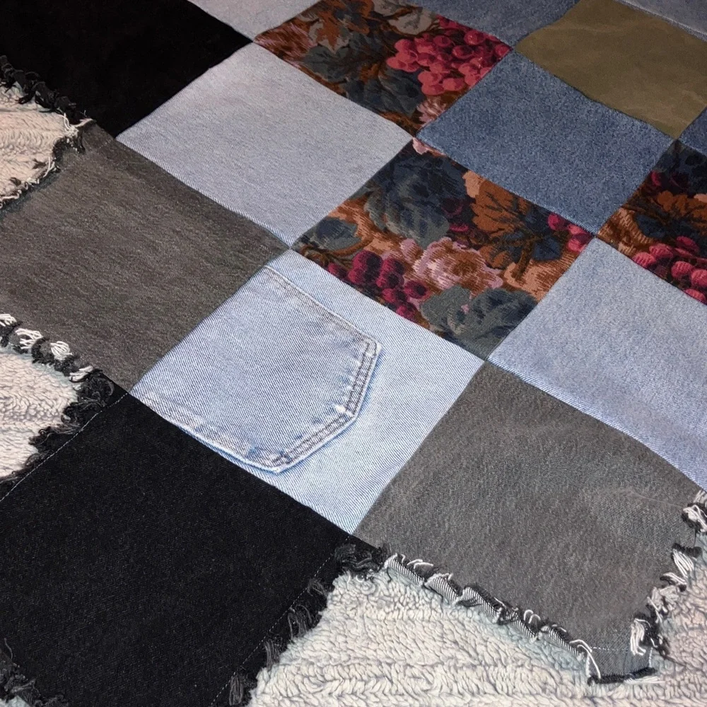 Patchwork Denim and Floral‎ Throw Blanket